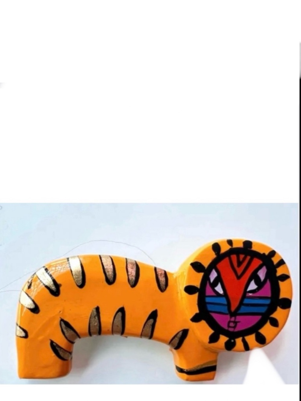 🆕 🎁 Vintage handmade tiger brooch / humorous / brightly coloured stylized New
